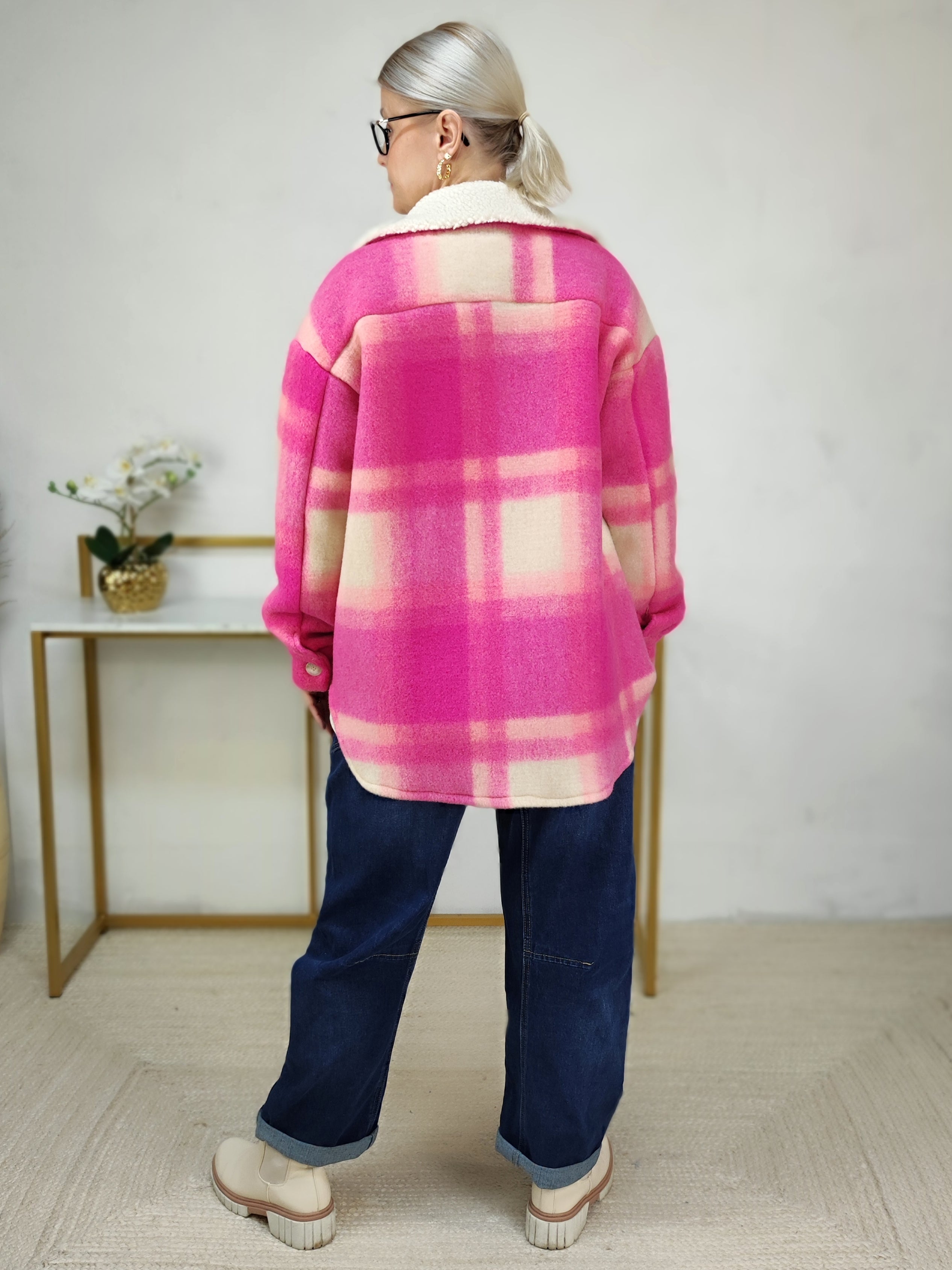 Warme Hemdjacke pink/beige (M & L)