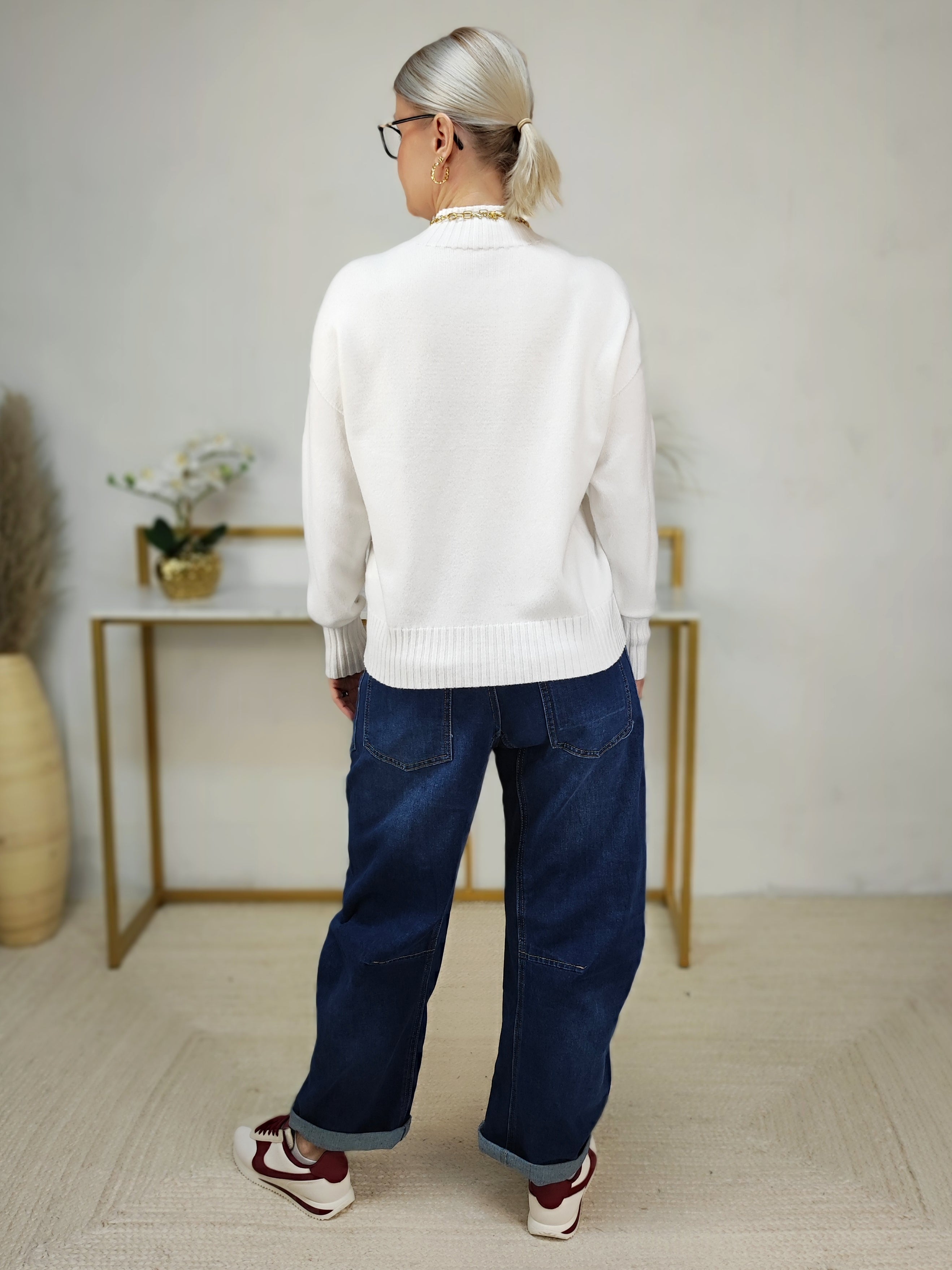 Pullover mit Turtle Neck einfarbig weiss (36-42)