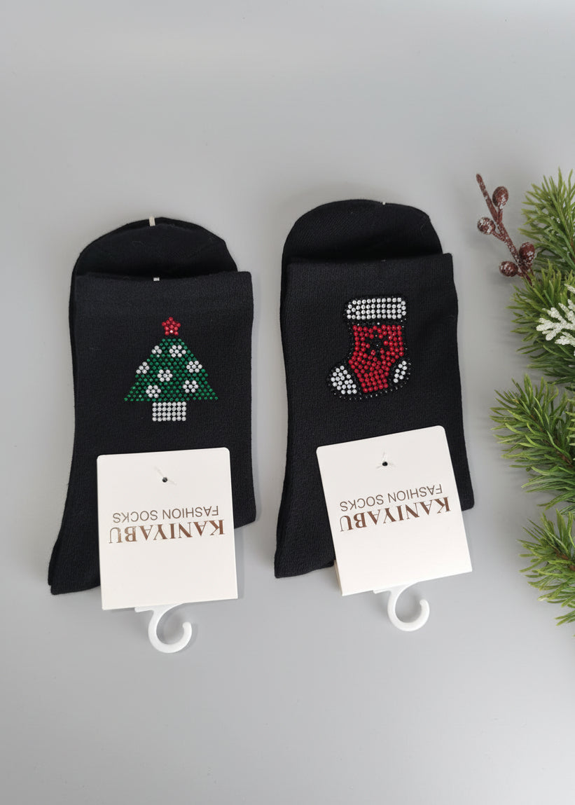 Socken mit weihnachtlichem Motiv schwarz (36-41)