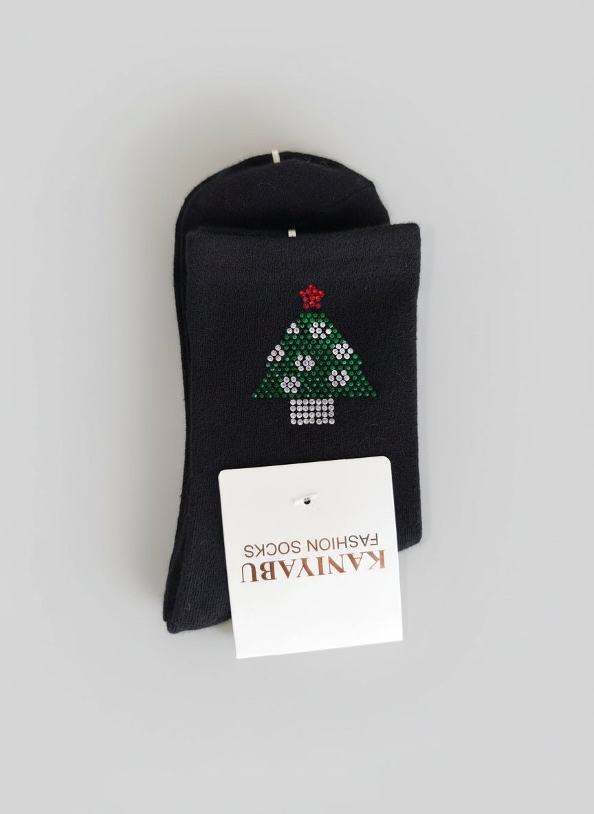 Socken mit weihnachtlichem Motiv schwarz (36-41)