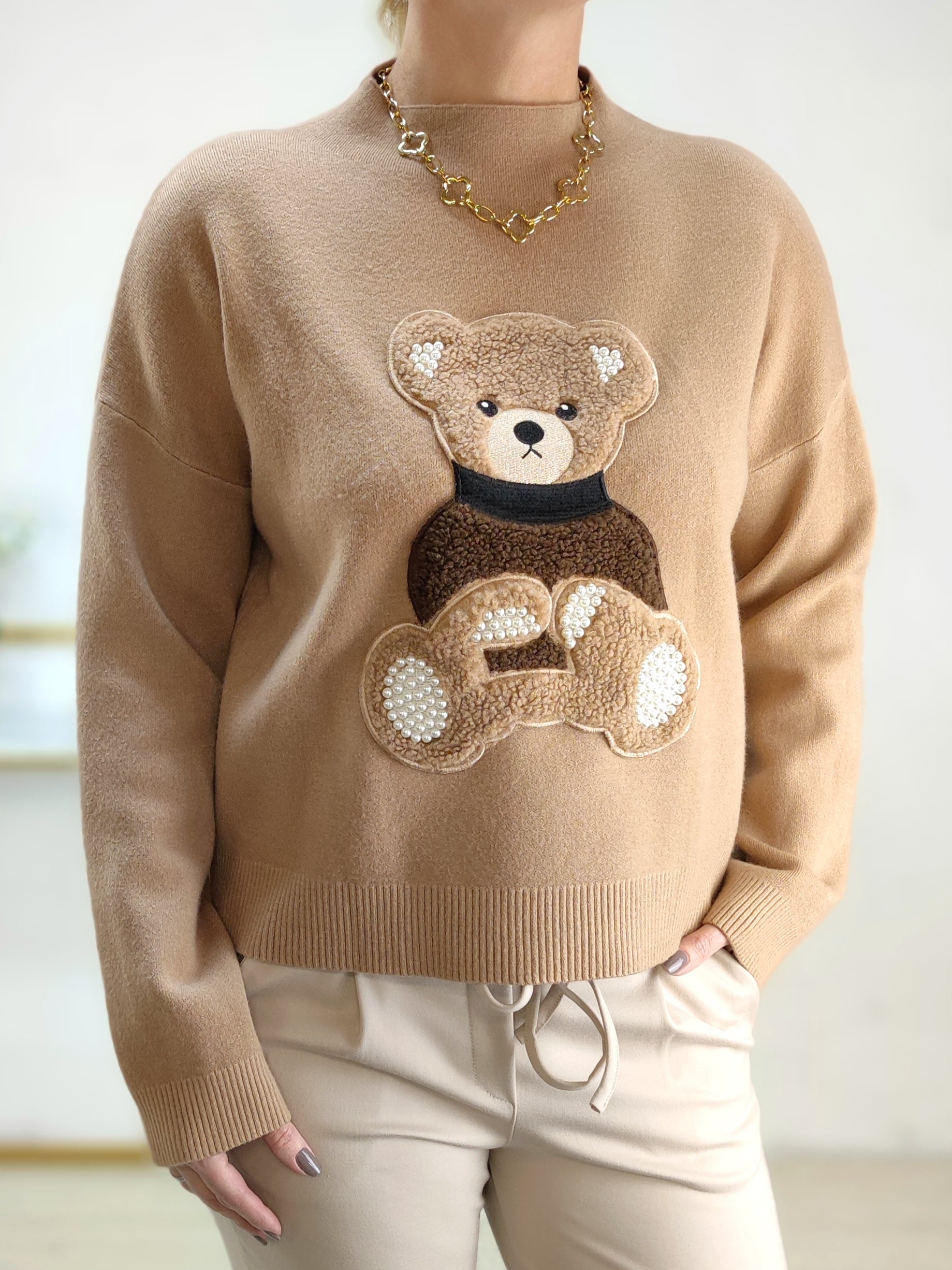 Pullover "Teddybär" in camel (36-42)