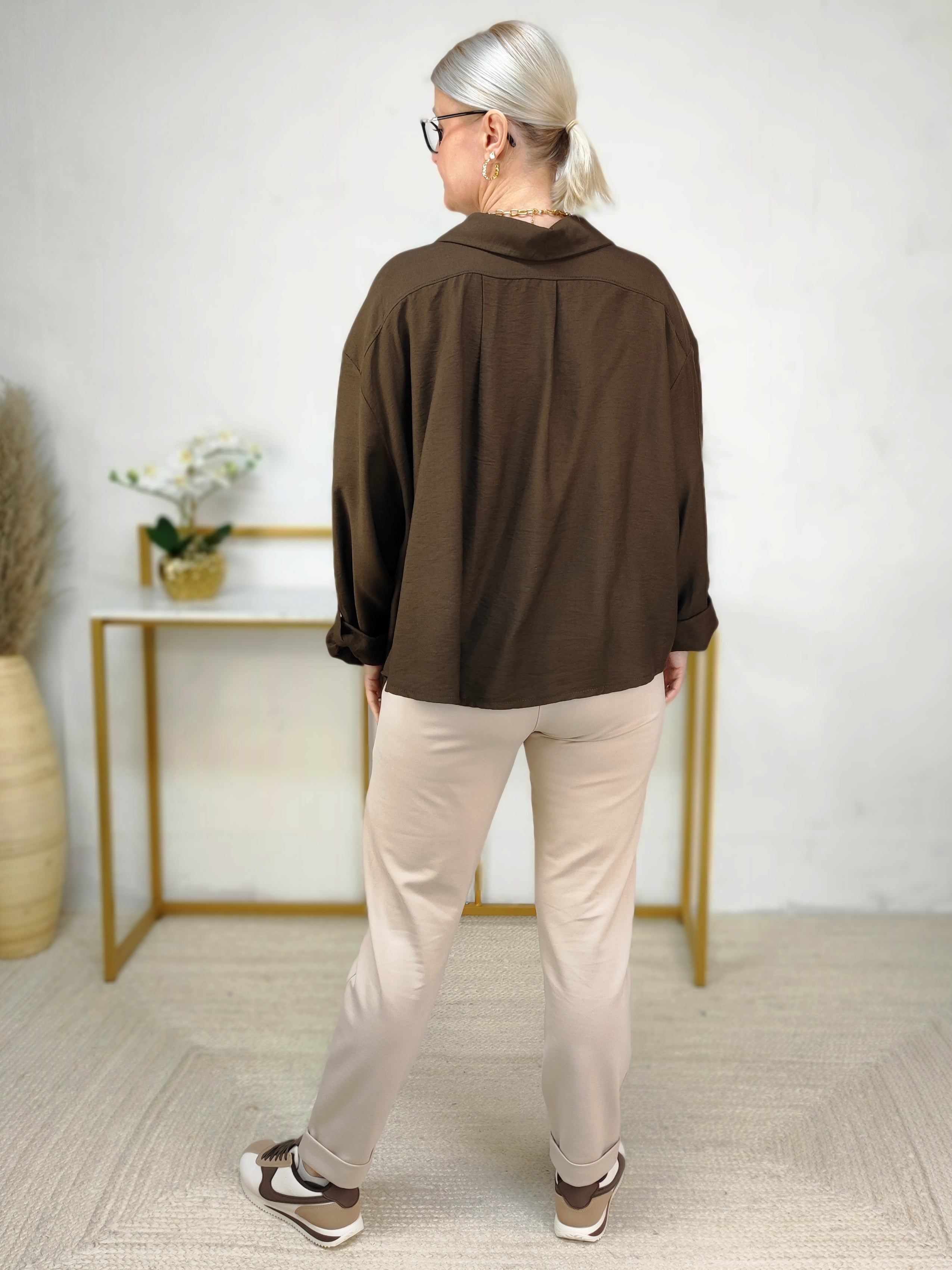 Einfarbige Bluse in schoko (40-44)