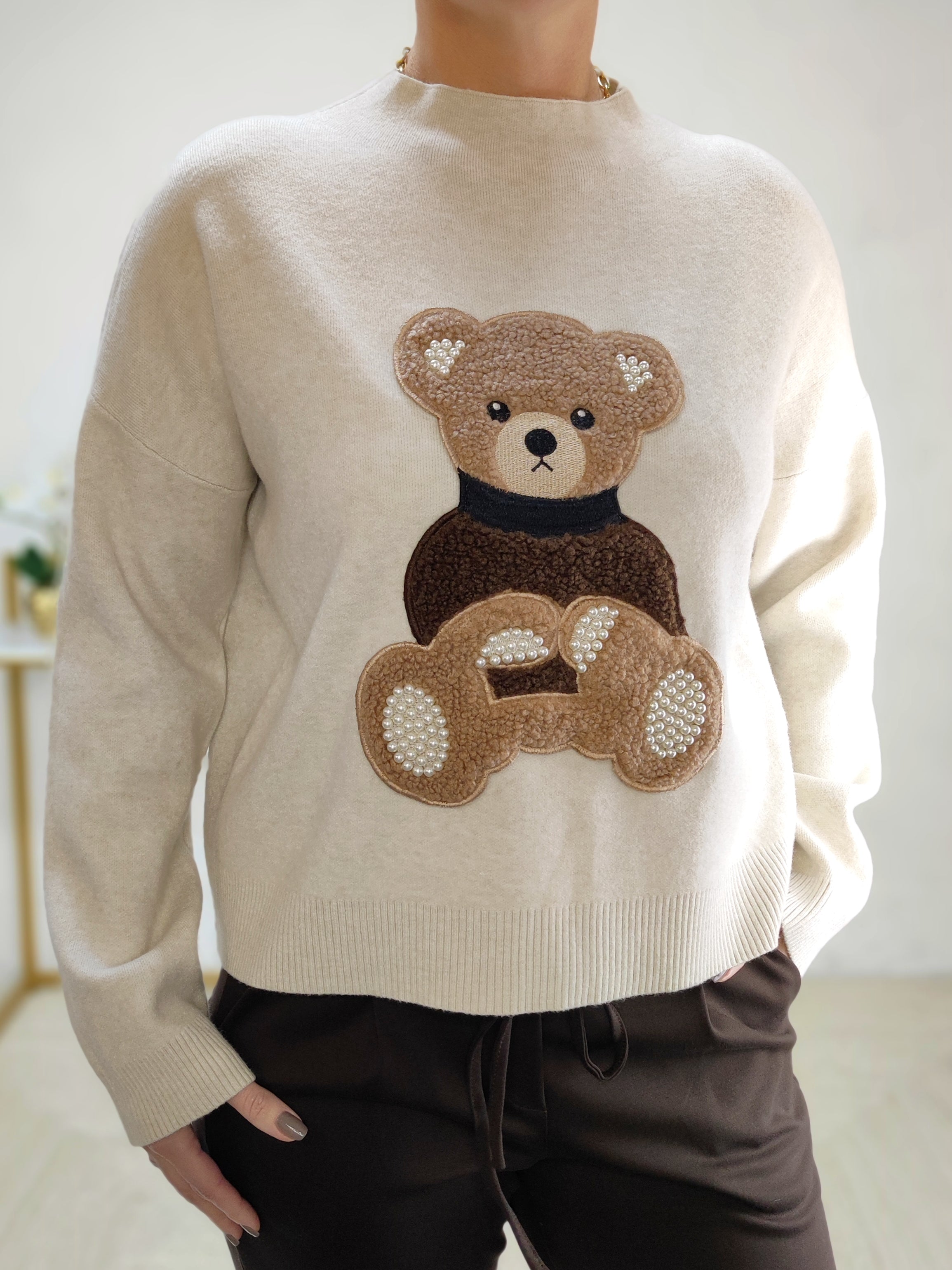 Pullover "Teddybär" in beige (36-42)