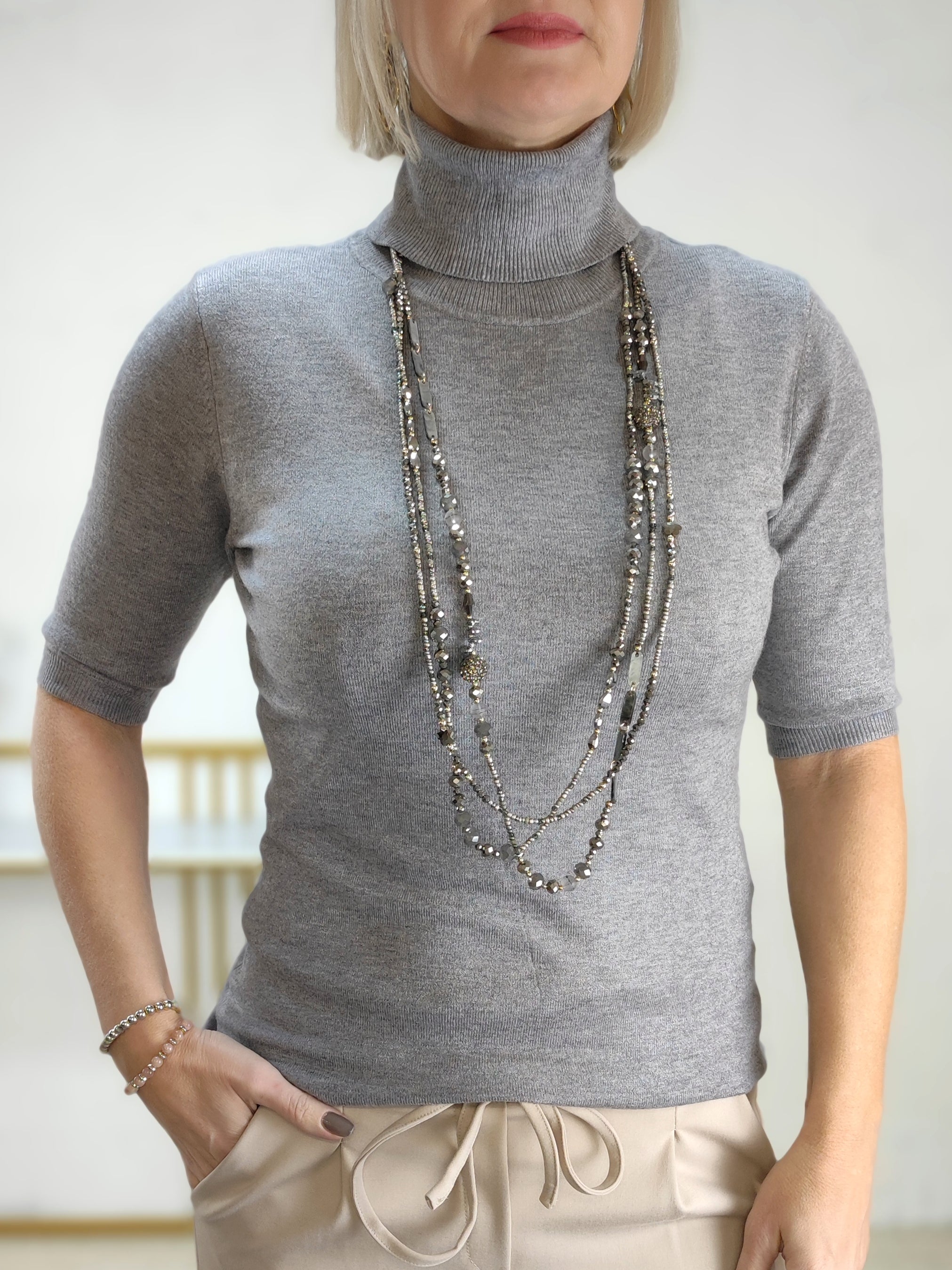 Leichter Unterziehpullover "Susi" mit kurzem Arm grau (36-42)