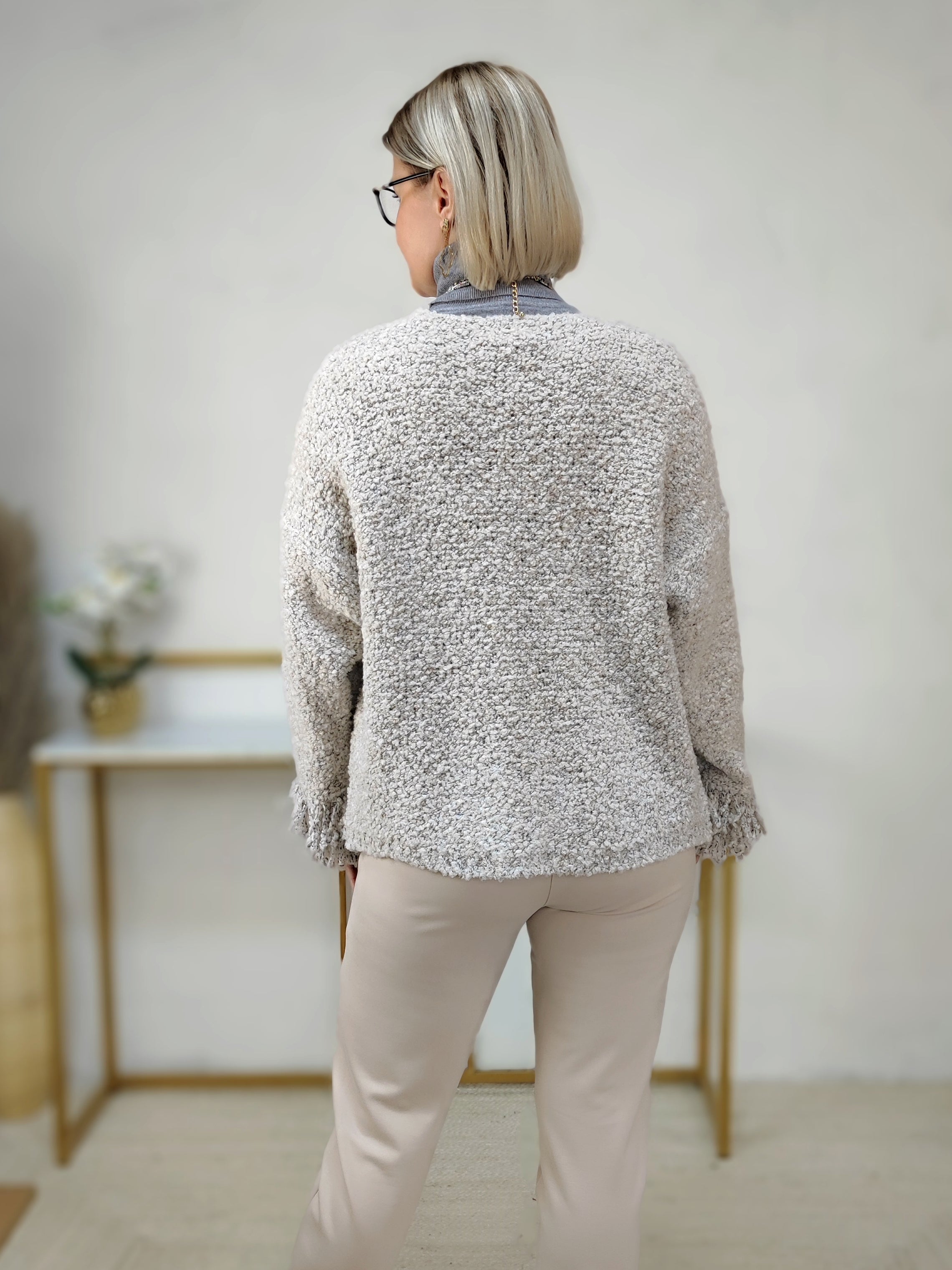 Fransen Strickjacke "Lina" in hellgrau meliert (36-42/44)