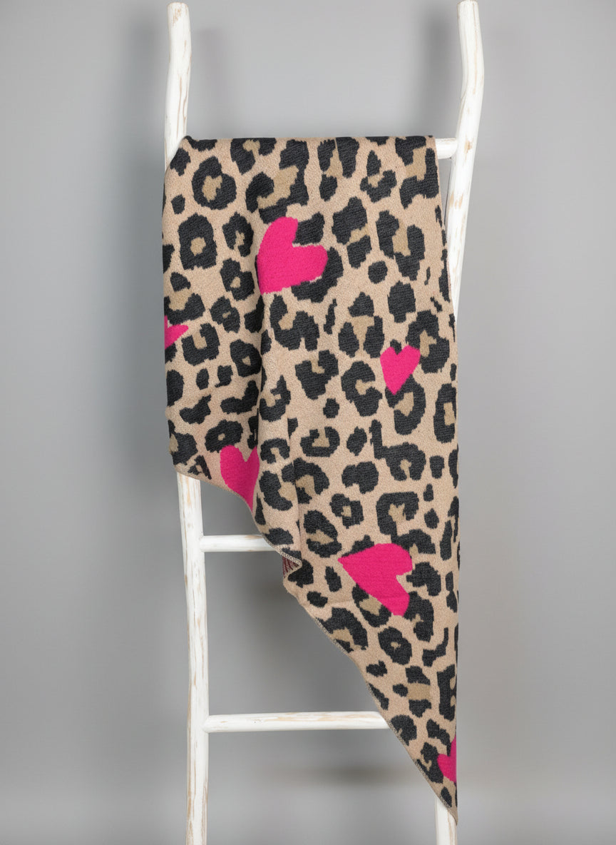 Wollschal/Dreieckschal "Heart" light camel/pink