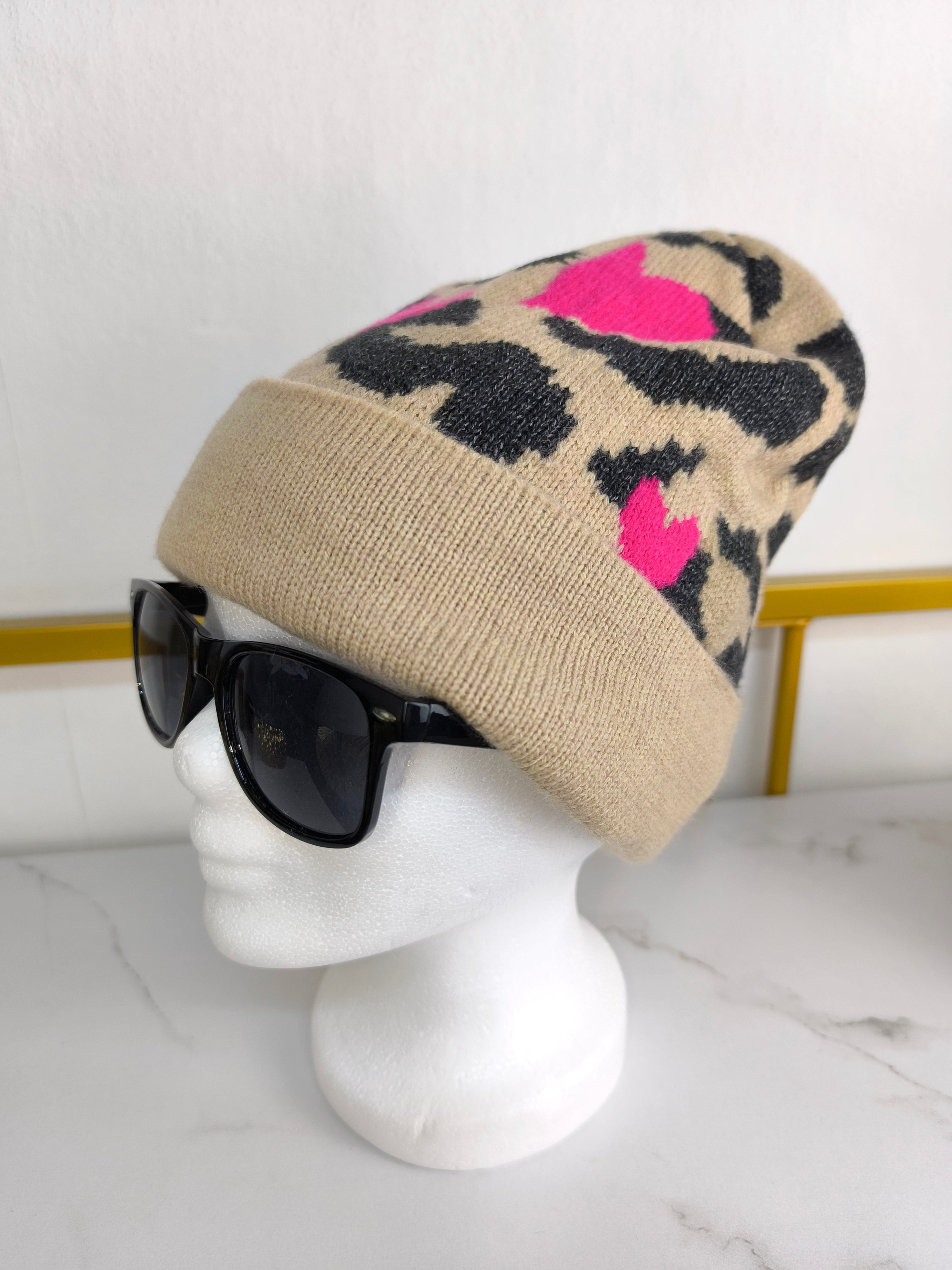 Mütze "Heart 2" in light camel/pink