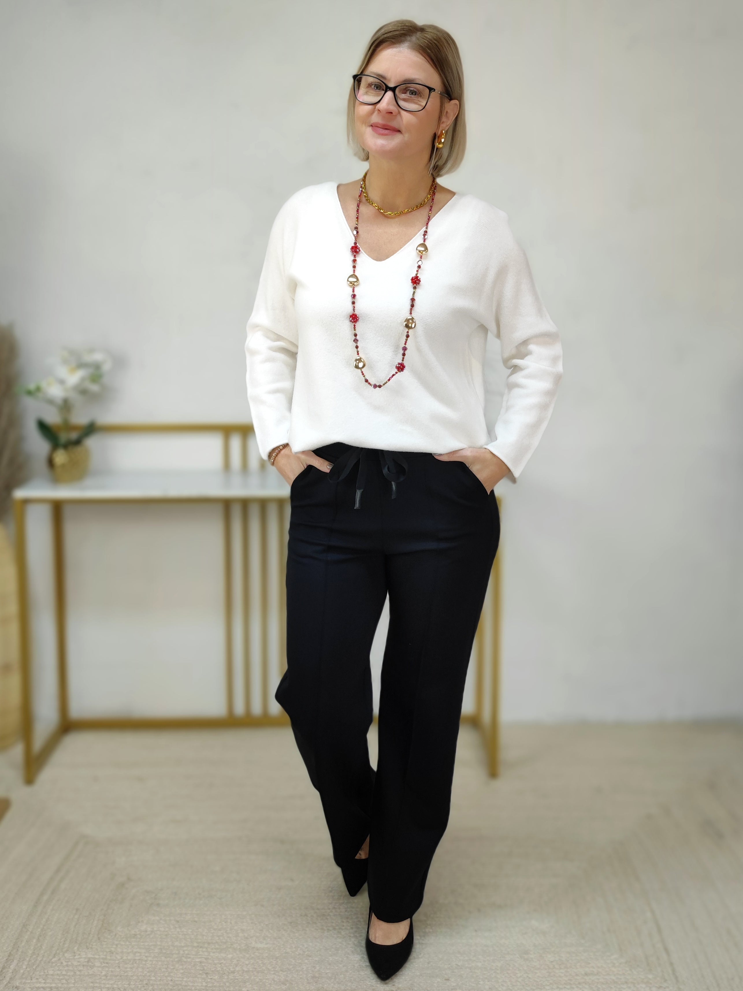 Feinstrick Pullover unifarben weiss in 2 Größen (36-40, 42-46)