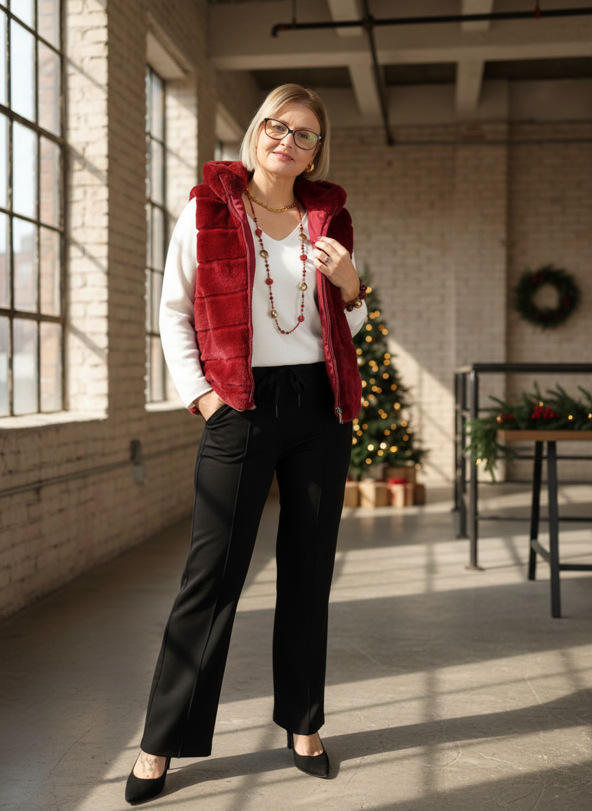 Fellweste dunkelrot in 3 Größen (36-40/42-44/46-48/50)