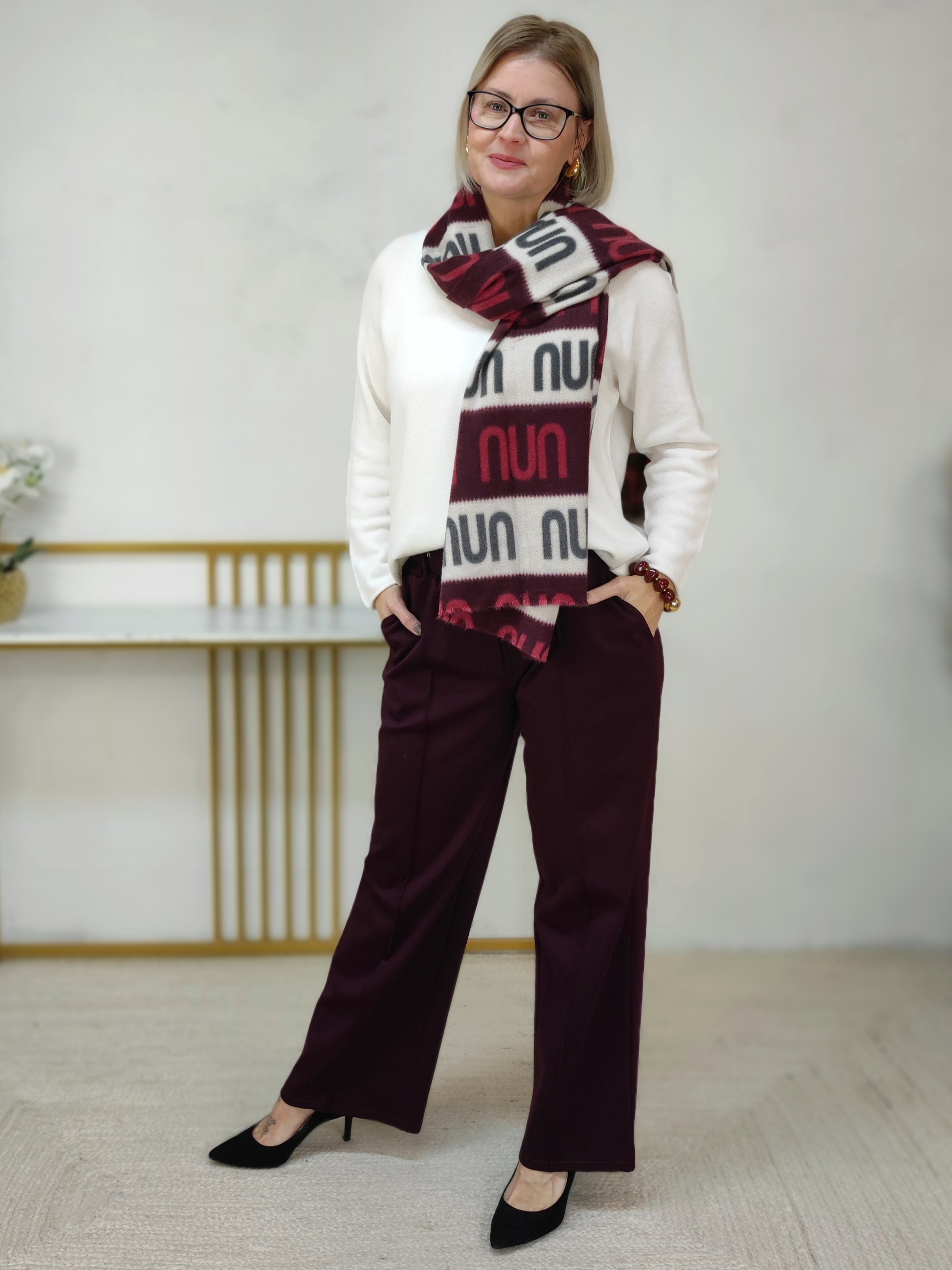 Wollschal/Wendeschal Beige/Vino