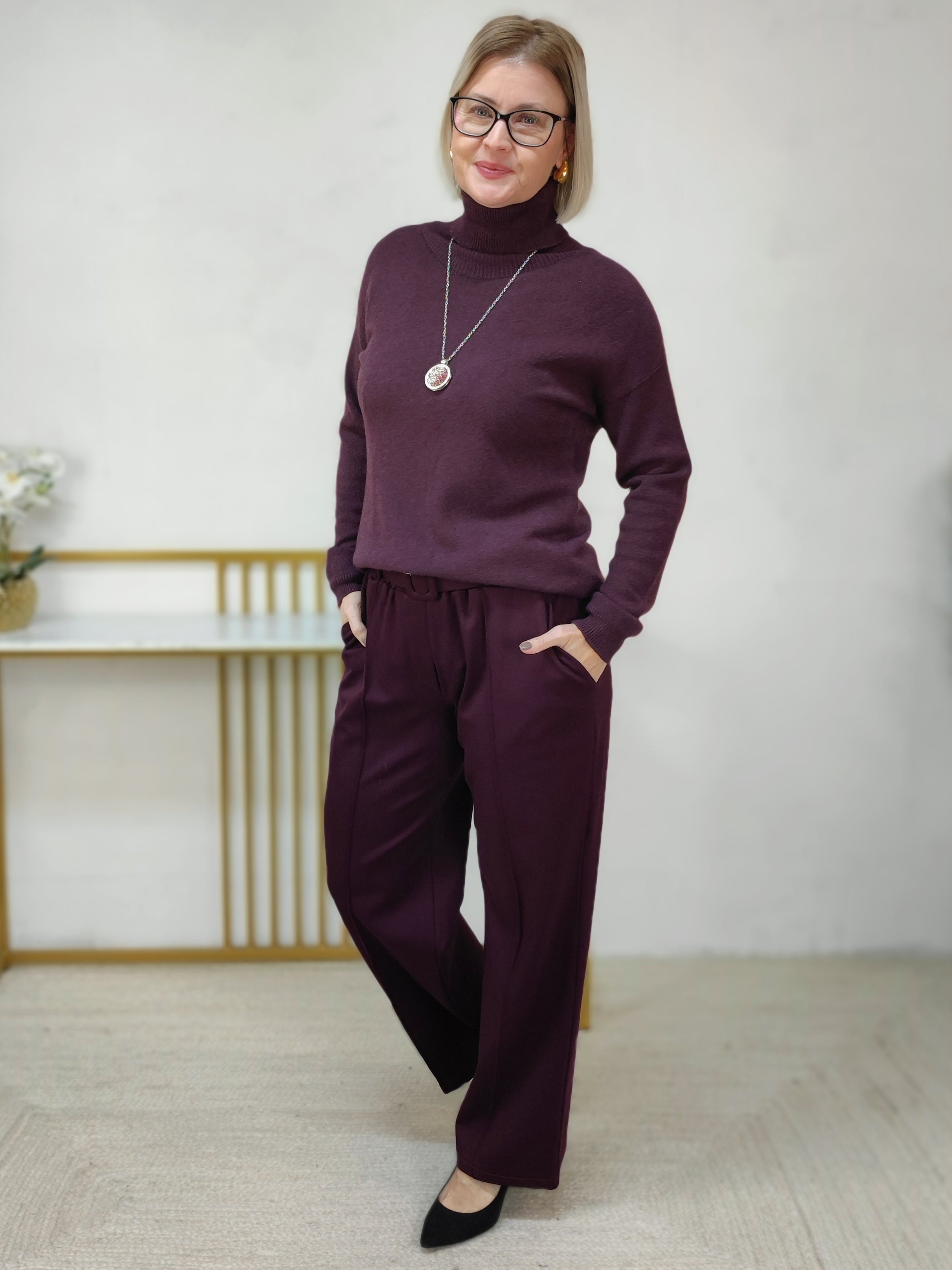 Pullover unifarben mit Rollkragen aubergine (36-40/42)