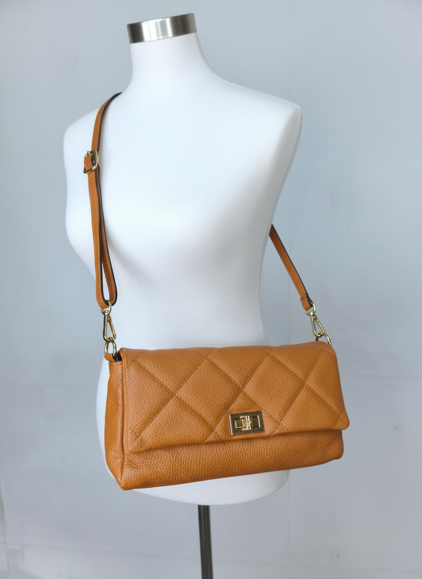 Ledertasche / Clutch hellbraun