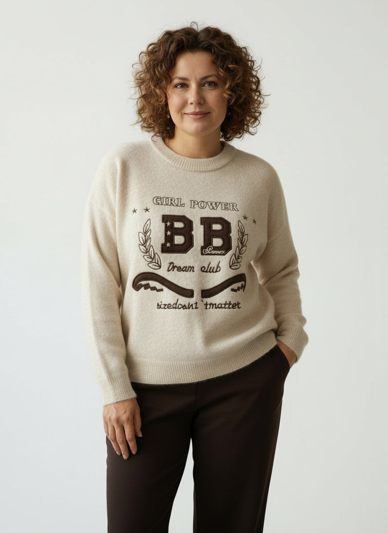 Pullover "Girl Power" beige (36-42)