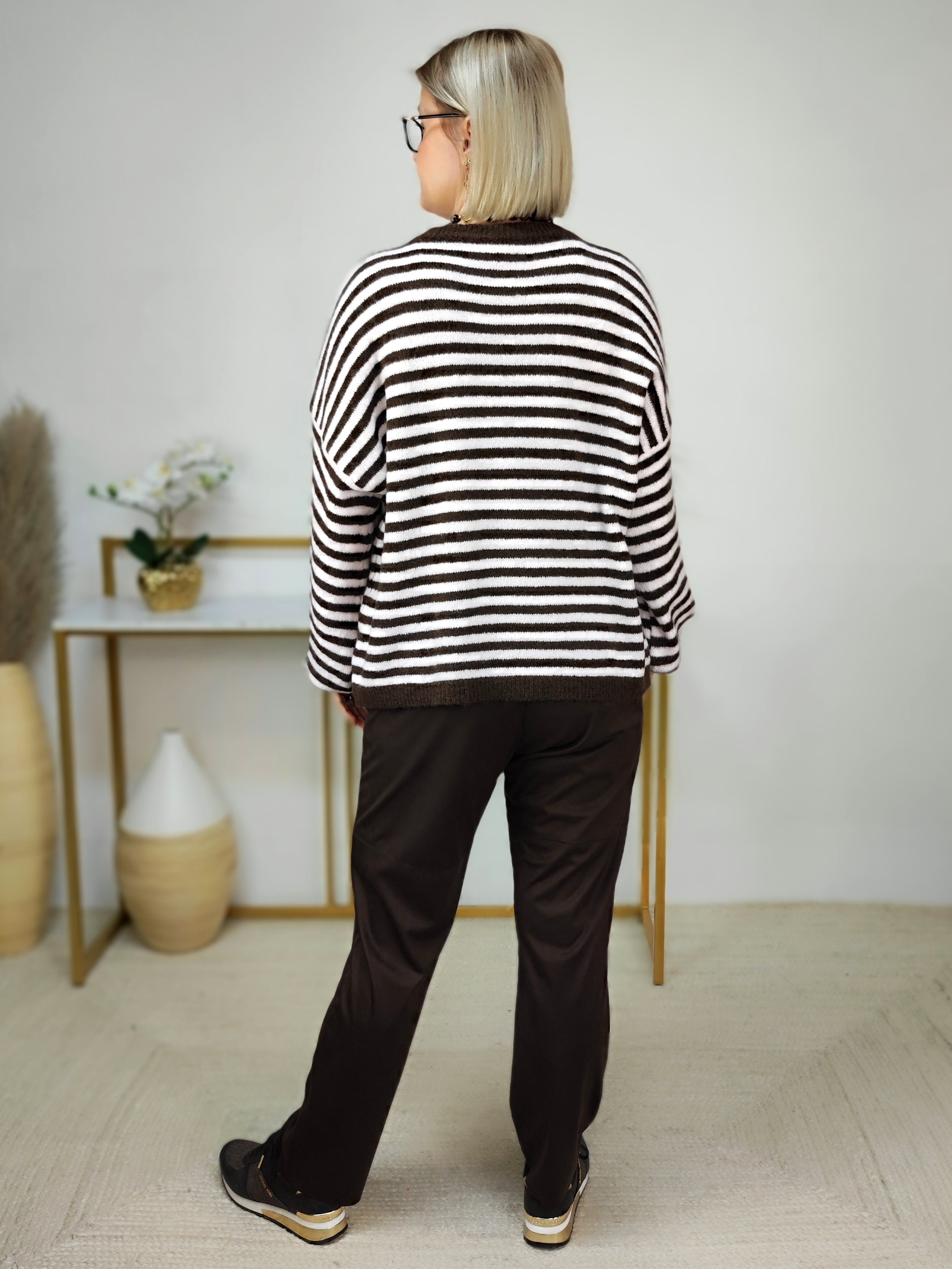 Strickpullover gestreift schoko/blassrosa (38-42/44)