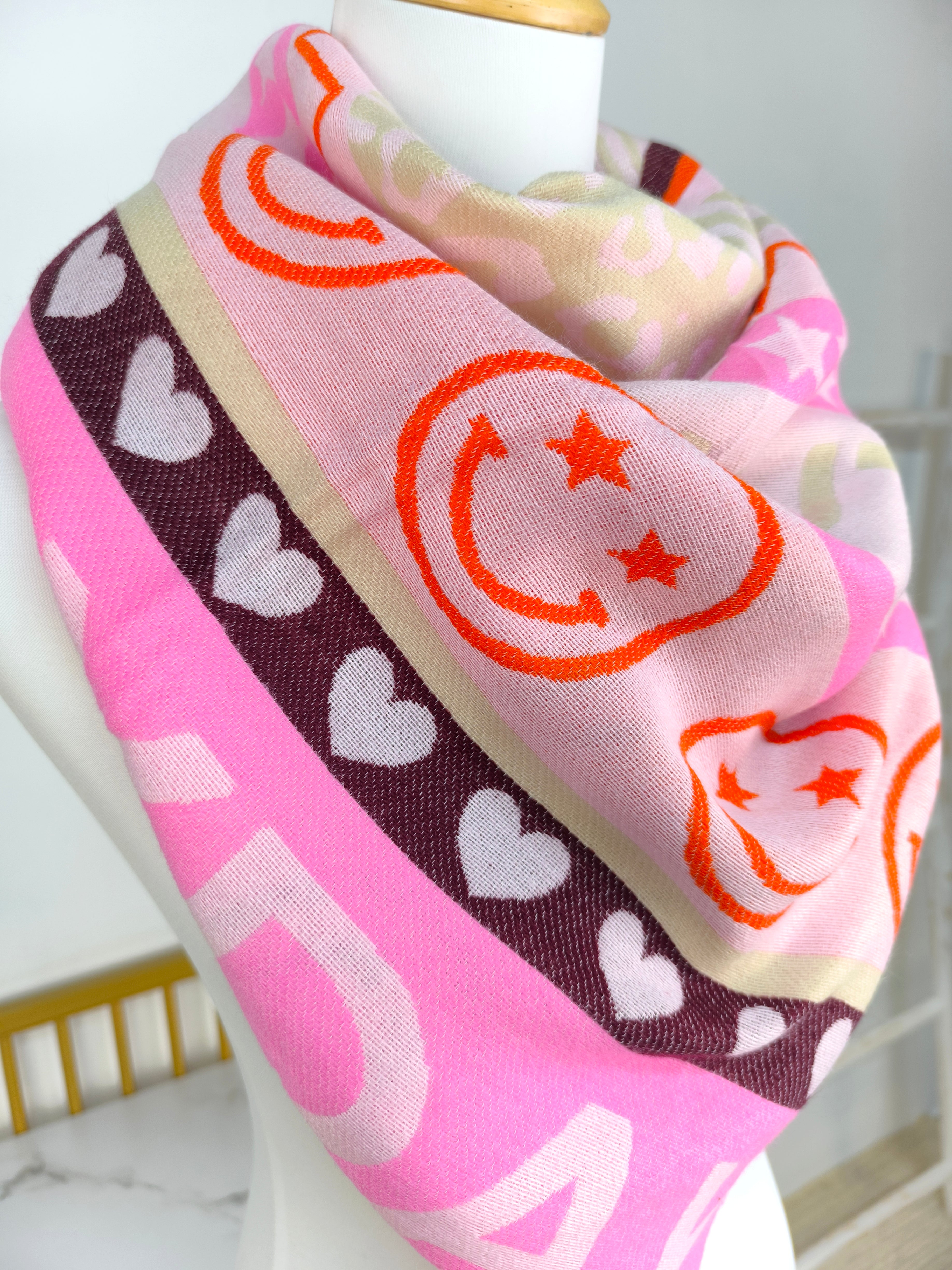 Weicher Schal "Happy" in rosa/vino