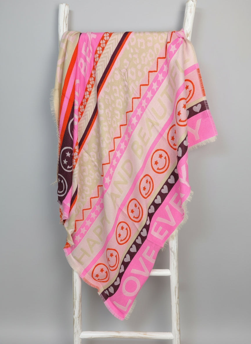 Weicher Schal "Happy" in rosa/vino