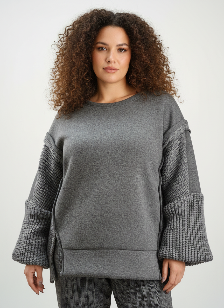 Stylische Sweatshirt mit Materialmix in grau (38-46)