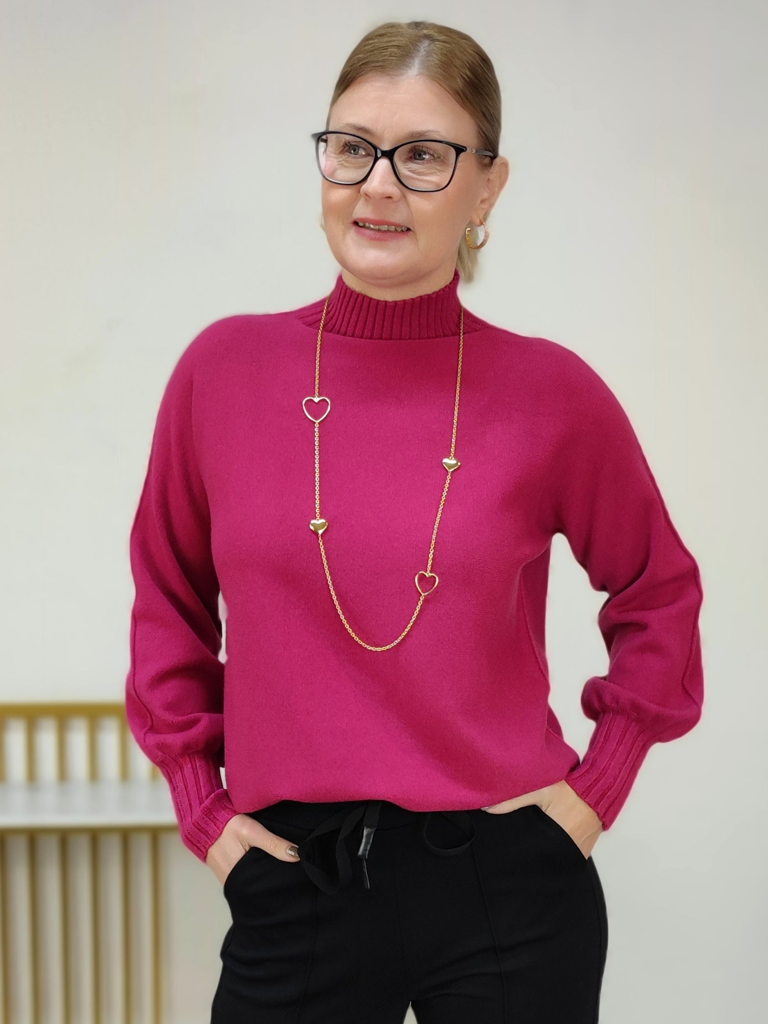 Pullover mit Turtle Neck einfarbig magenta (36-42)