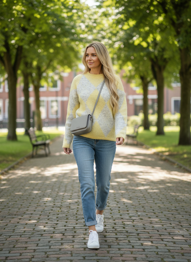 Pullover "Raute" gelb/grau meliert (36-42)