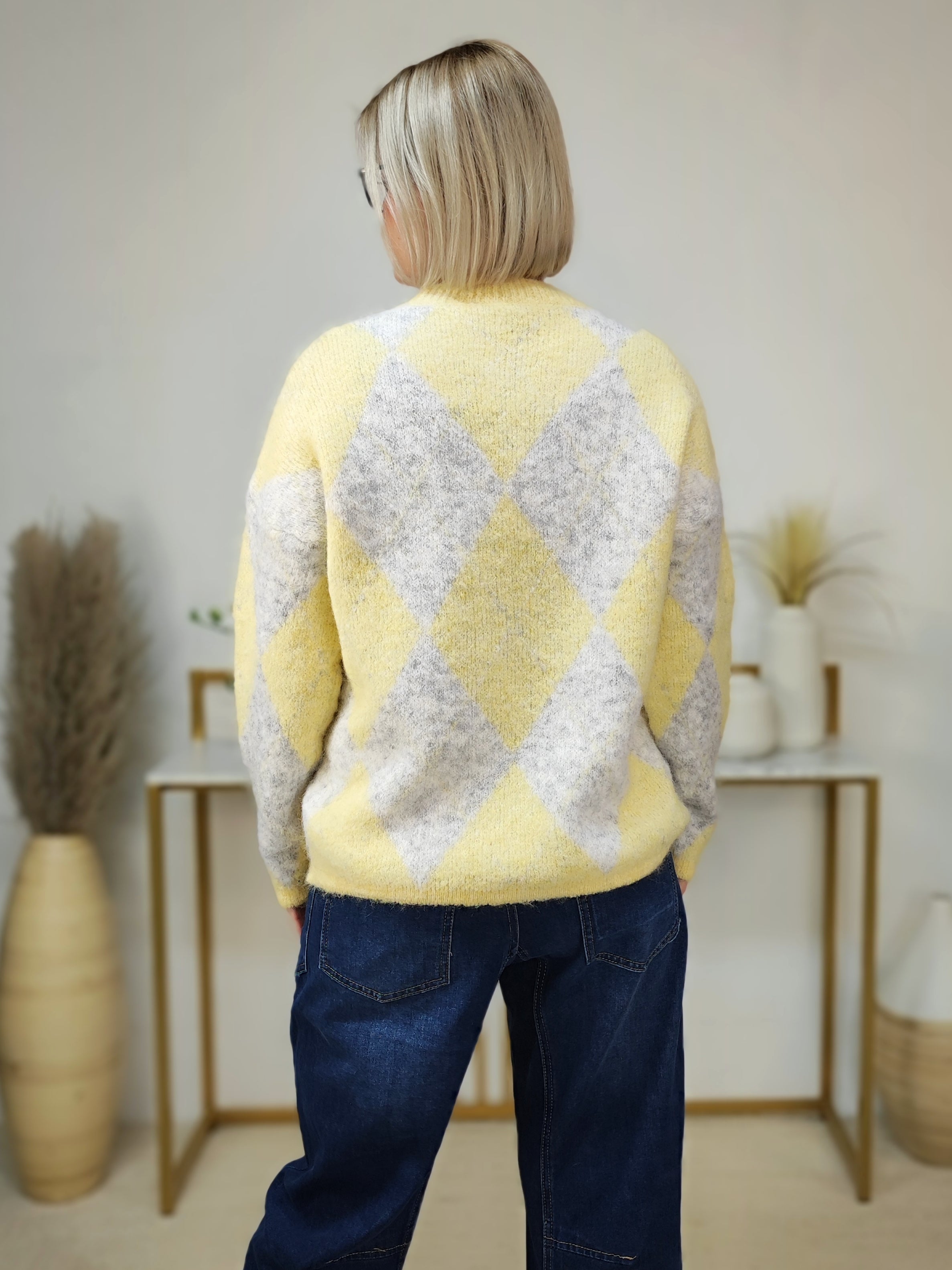Pullover "Raute" gelb/grau meliert (36-42)