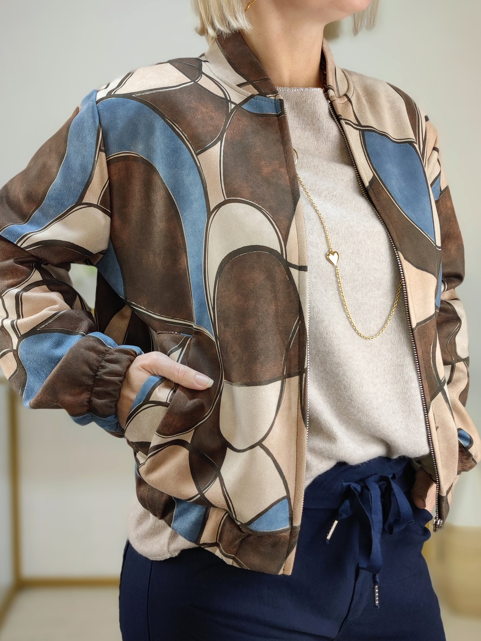 Kurzjacke "Vanessa" schoko/beige/jeansblau (36-42)