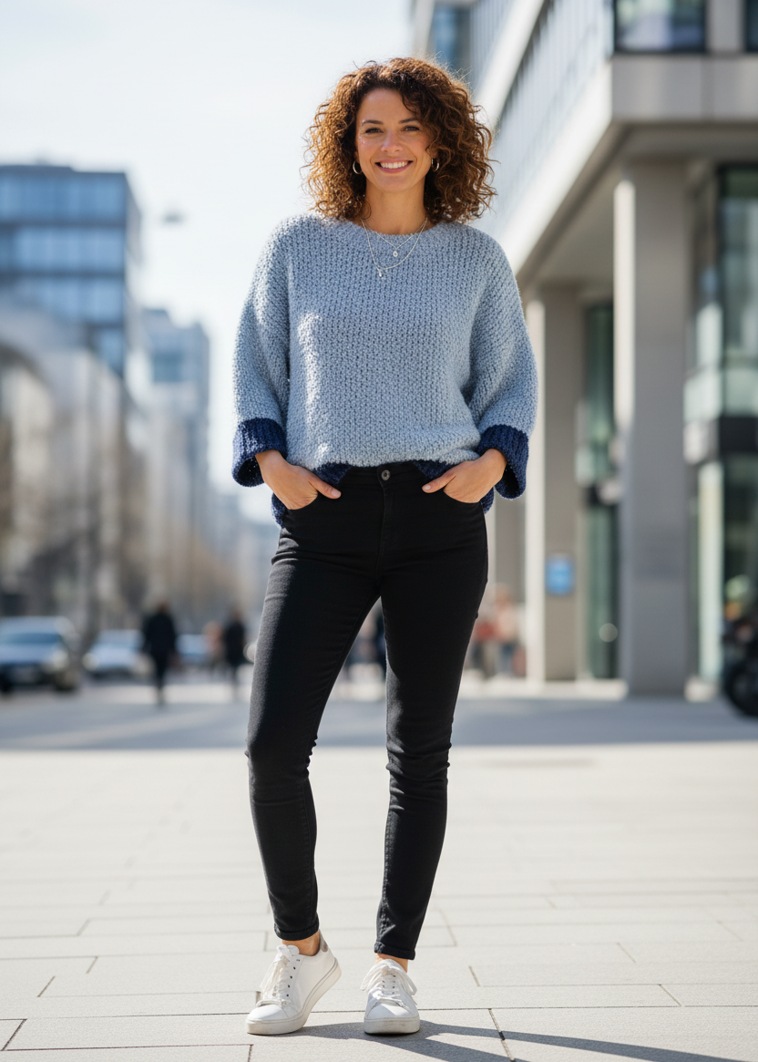 Weicher Boucle Pullover jeansblau (36-42/44)