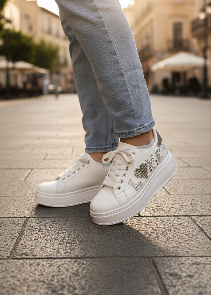 Weisse, stylische Sneaker Größe 36-41