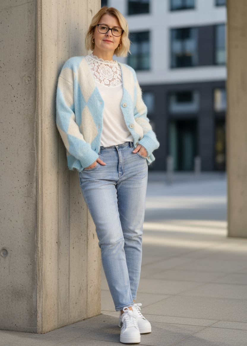 Kuschelige Strickjacke mit Rautenmuster hellblau (36-42)