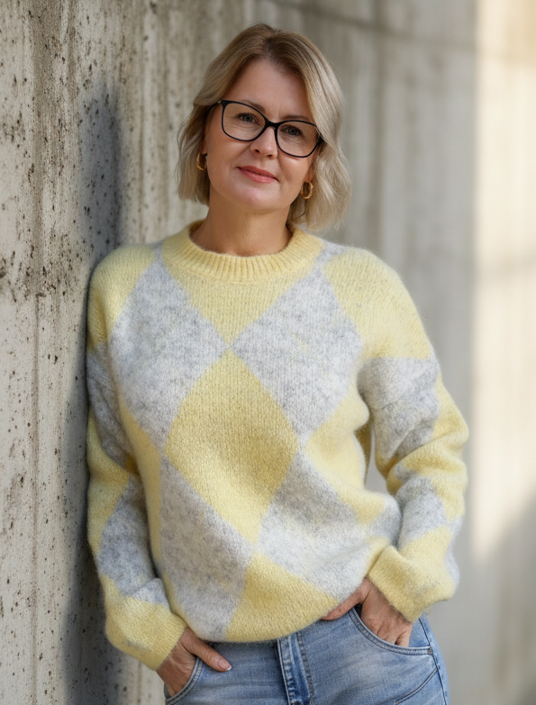Pullover "Raute" gelb/grau meliert (36-42)