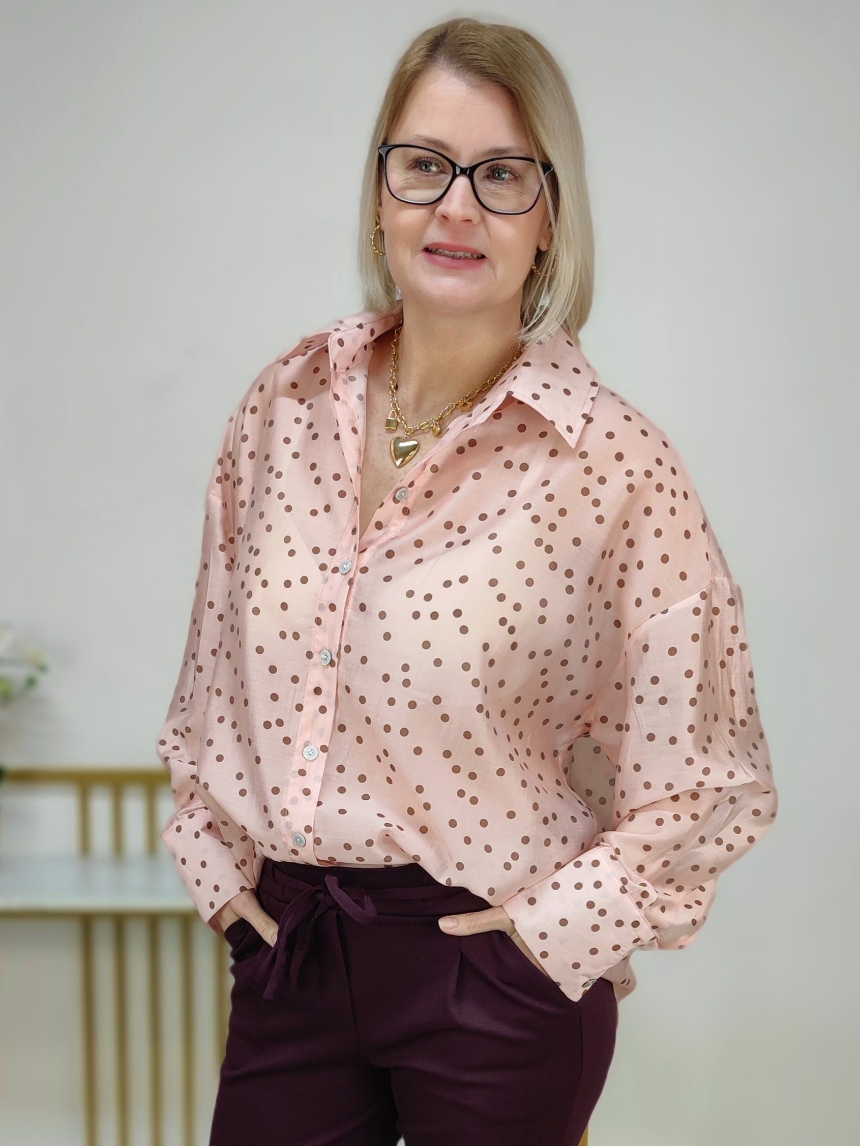 Pastellfarbene Polka Dots Bluse (38-42/44)