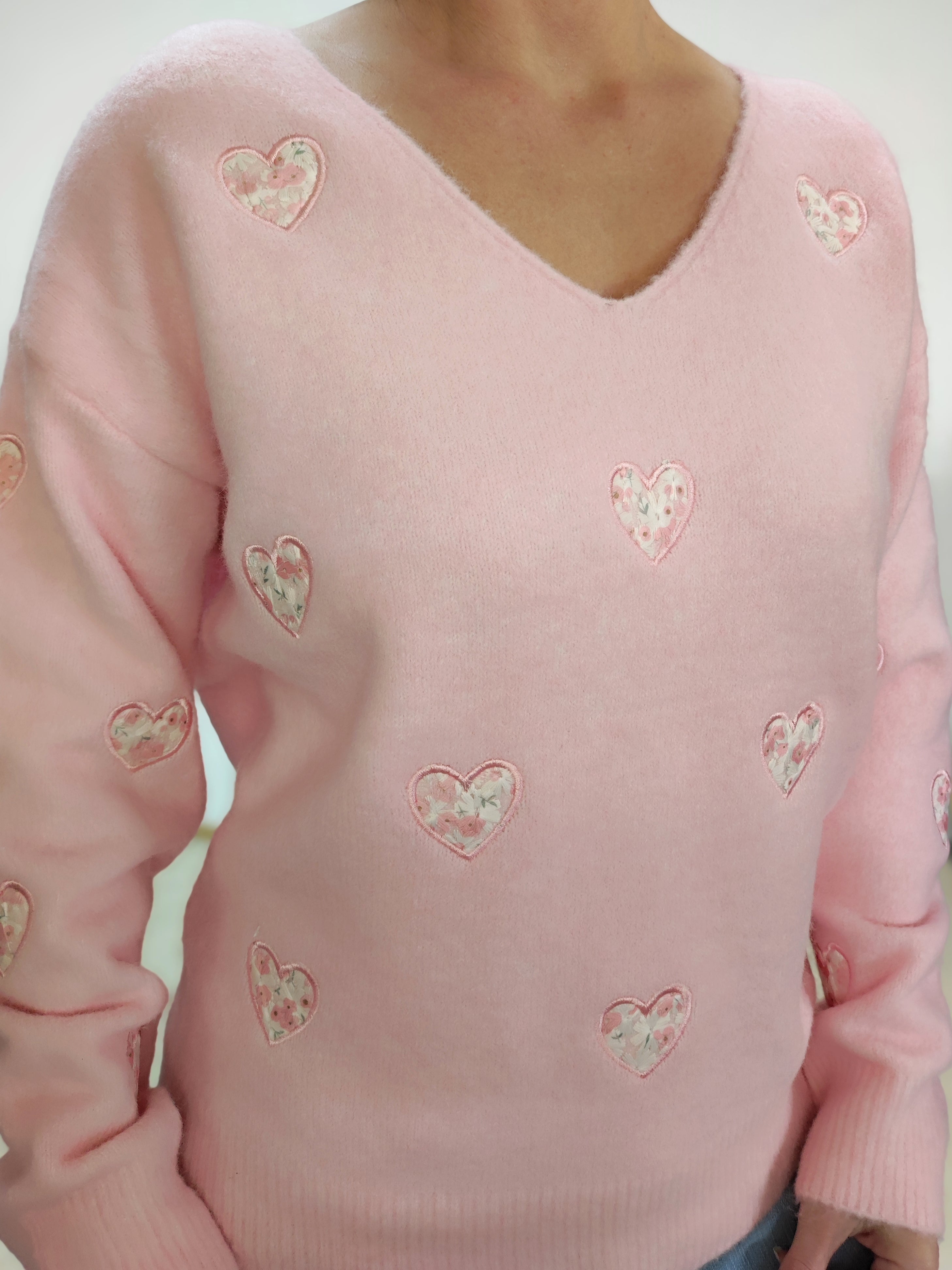 Pulli mit Stickereien in pastell - rosa (36-42)
