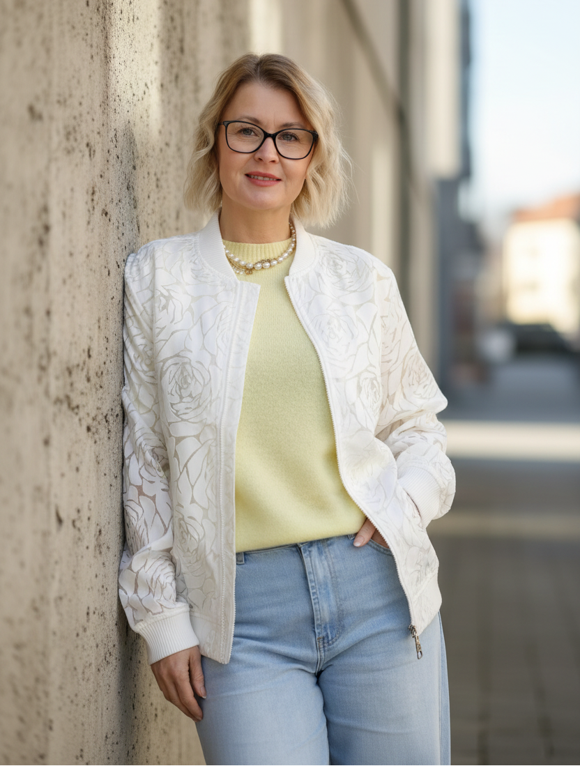 Spitzenjacke "Rose" im Blouson Stil weiss (38/40 und 42/44)