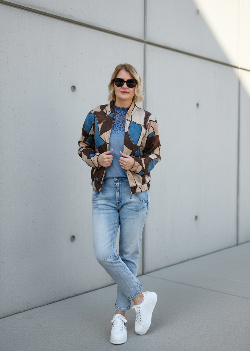 Kurzjacke "Vanessa" schoko/beige/jeansblau (36-42)