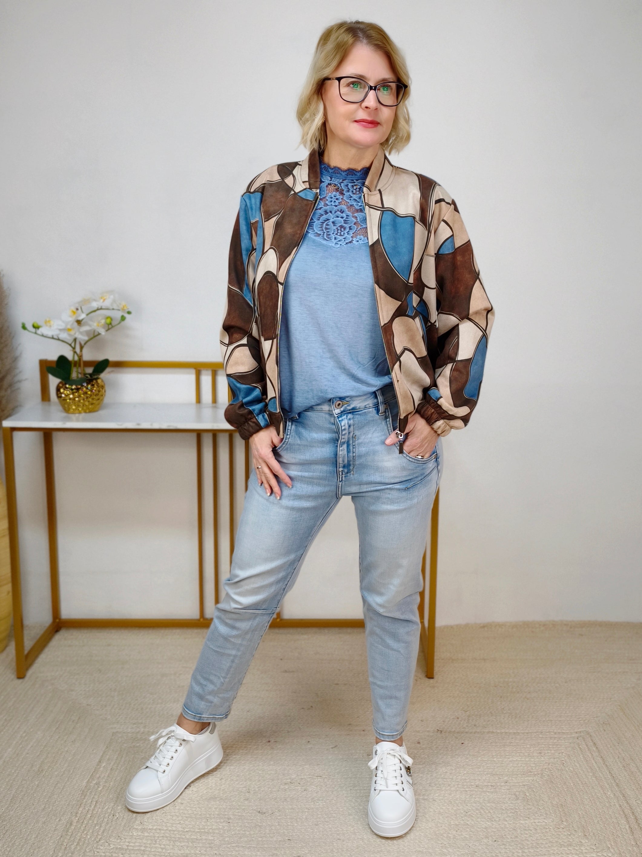 Kurzjacke "Vanessa" schoko/beige/jeansblau (36-42)