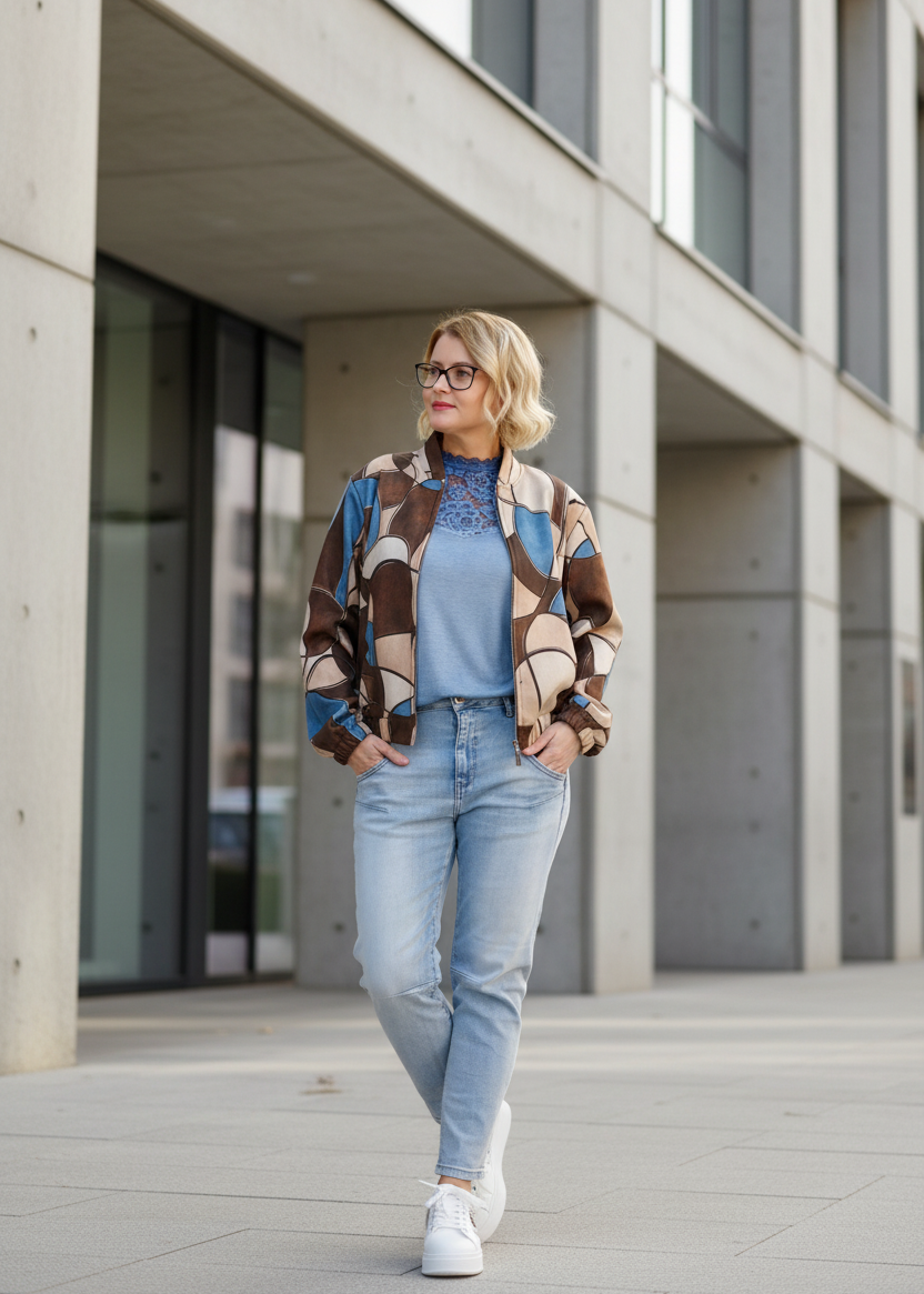 Kurzjacke "Vanessa" schoko/beige/jeansblau (36-42)