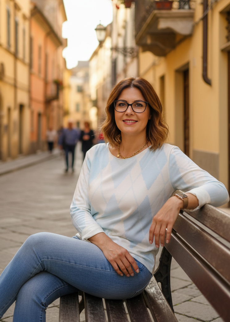 Leichtes Strick Shirt "Raute" in hellblau (36-42)