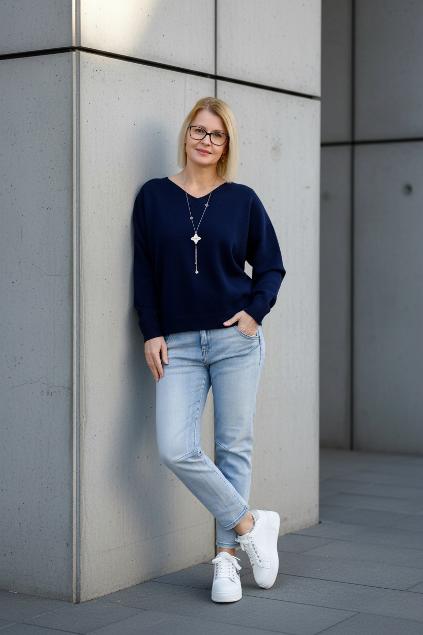 Feinstrick Pullover unifarben in dunkelblau (36-42/44)