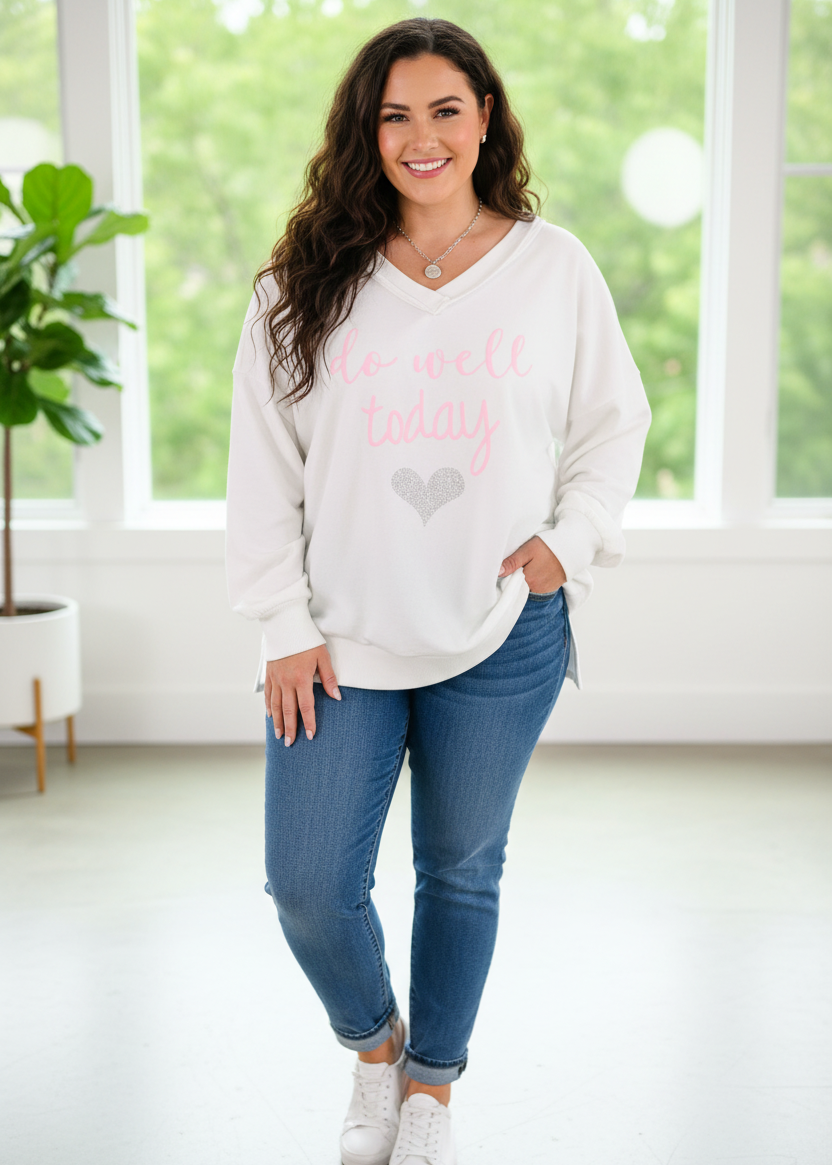 Leichtes Sweatshirt "Do well..." weiss (42-46/48)