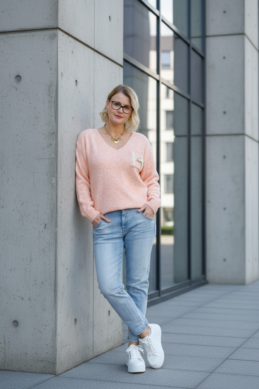 Weicher Pullover "H" pastell orange meliert (bis 42)