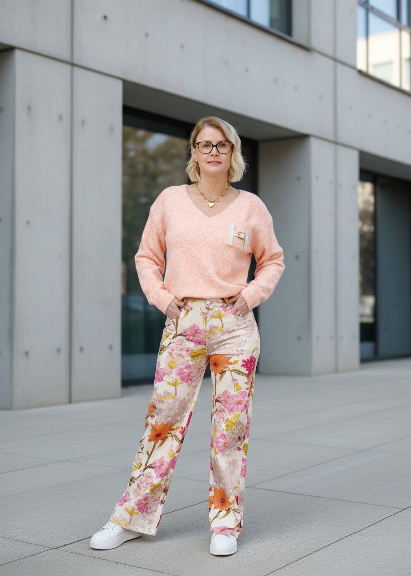 Weicher Pullover "H" pastell orange meliert (bis 42)