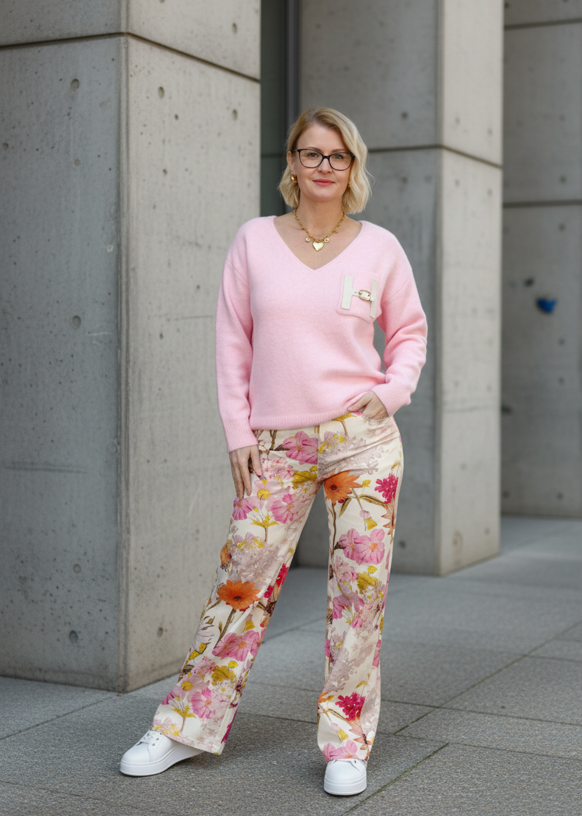 Weicher Pullover "H" pastell rosa (bis 42)