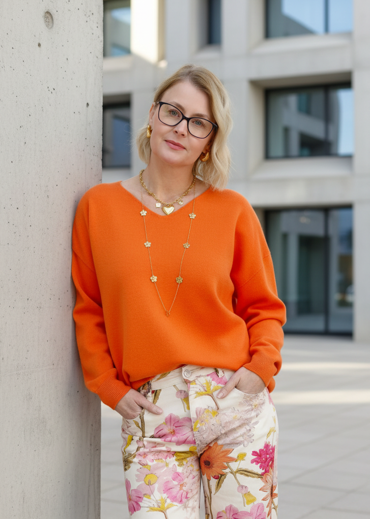 Feinstrick Pullover unifarben in orange (36-42/44)