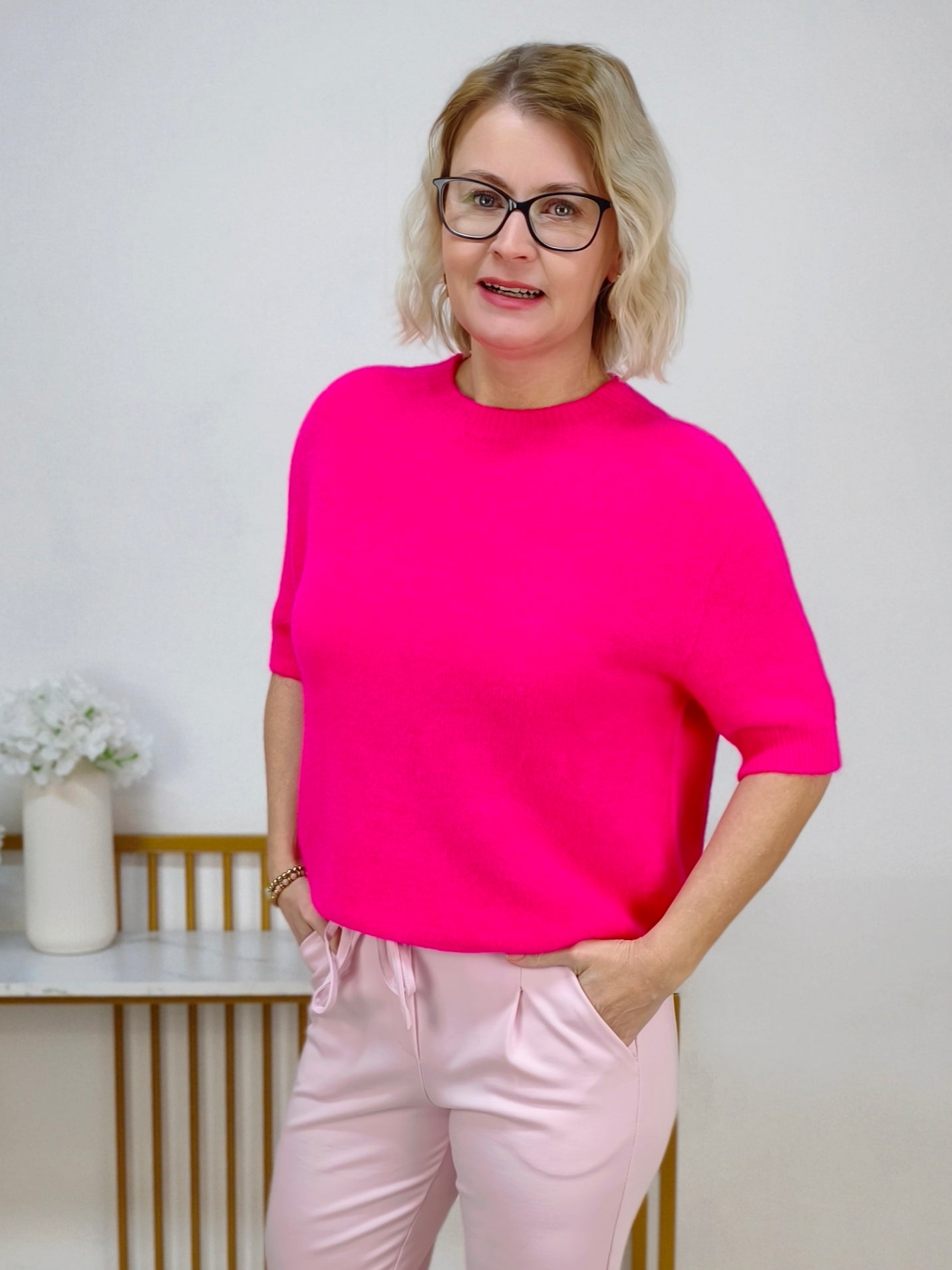 Leichter Pullover Kurzarm in pink (bis max. 42)