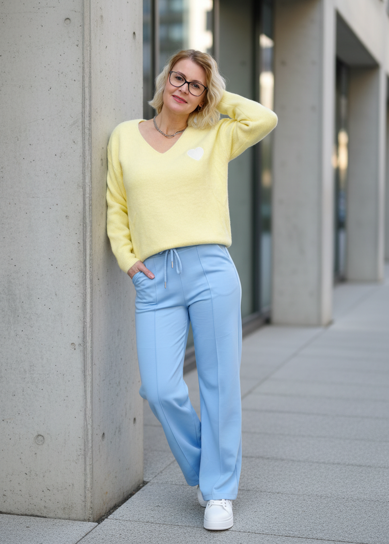 Leichter Pulli mit Herzchen in buttergelb (36-42)