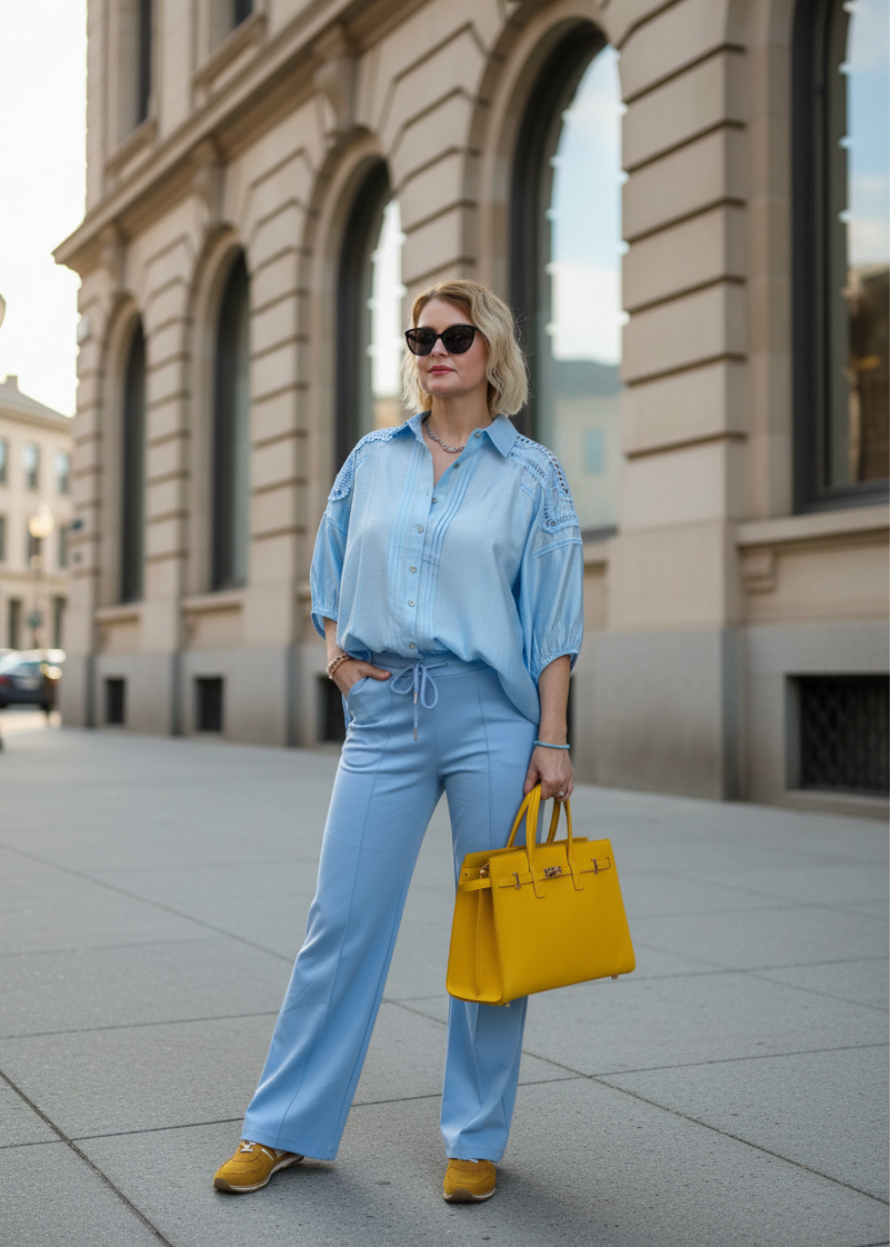 Hellblaue Bluse mit schönen Details (40-44)