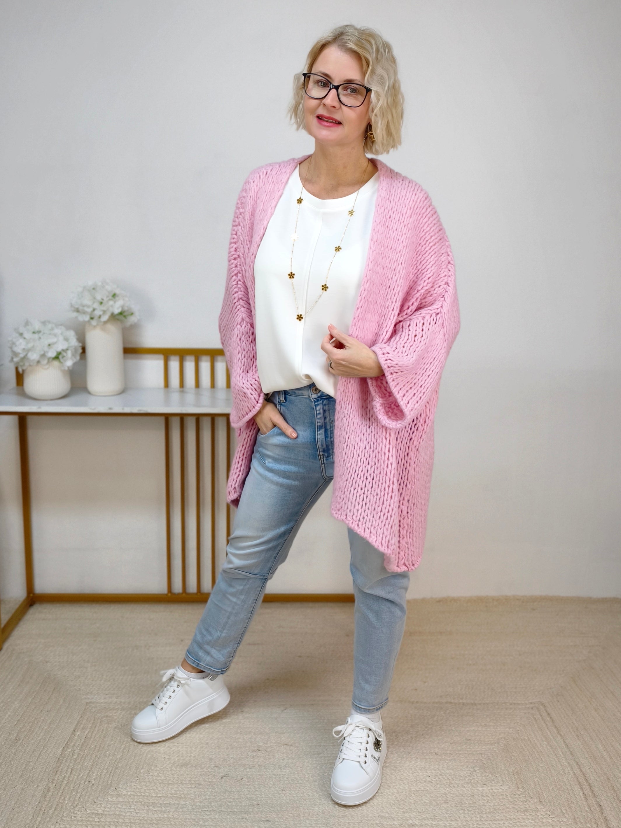 Strickjacke in grobstrick rosa (38-44/46)