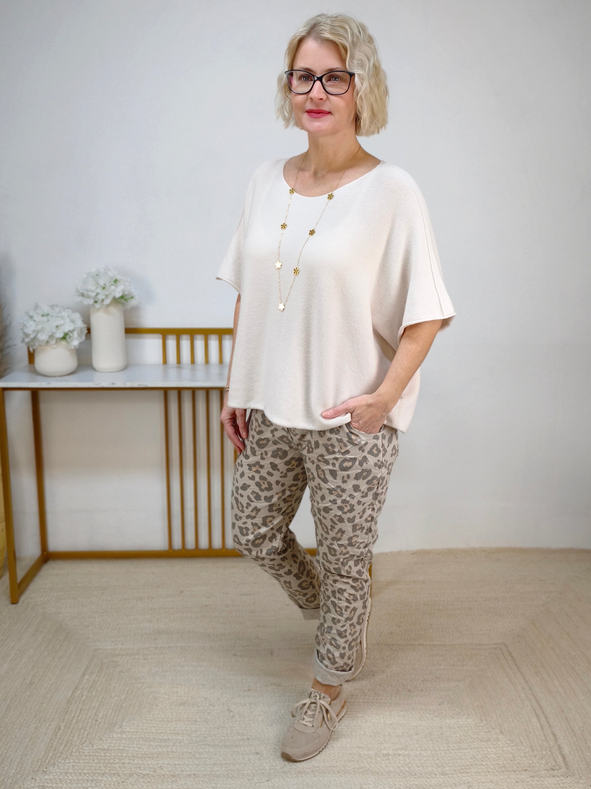 Pulli uni beige kurzarm (38-44)