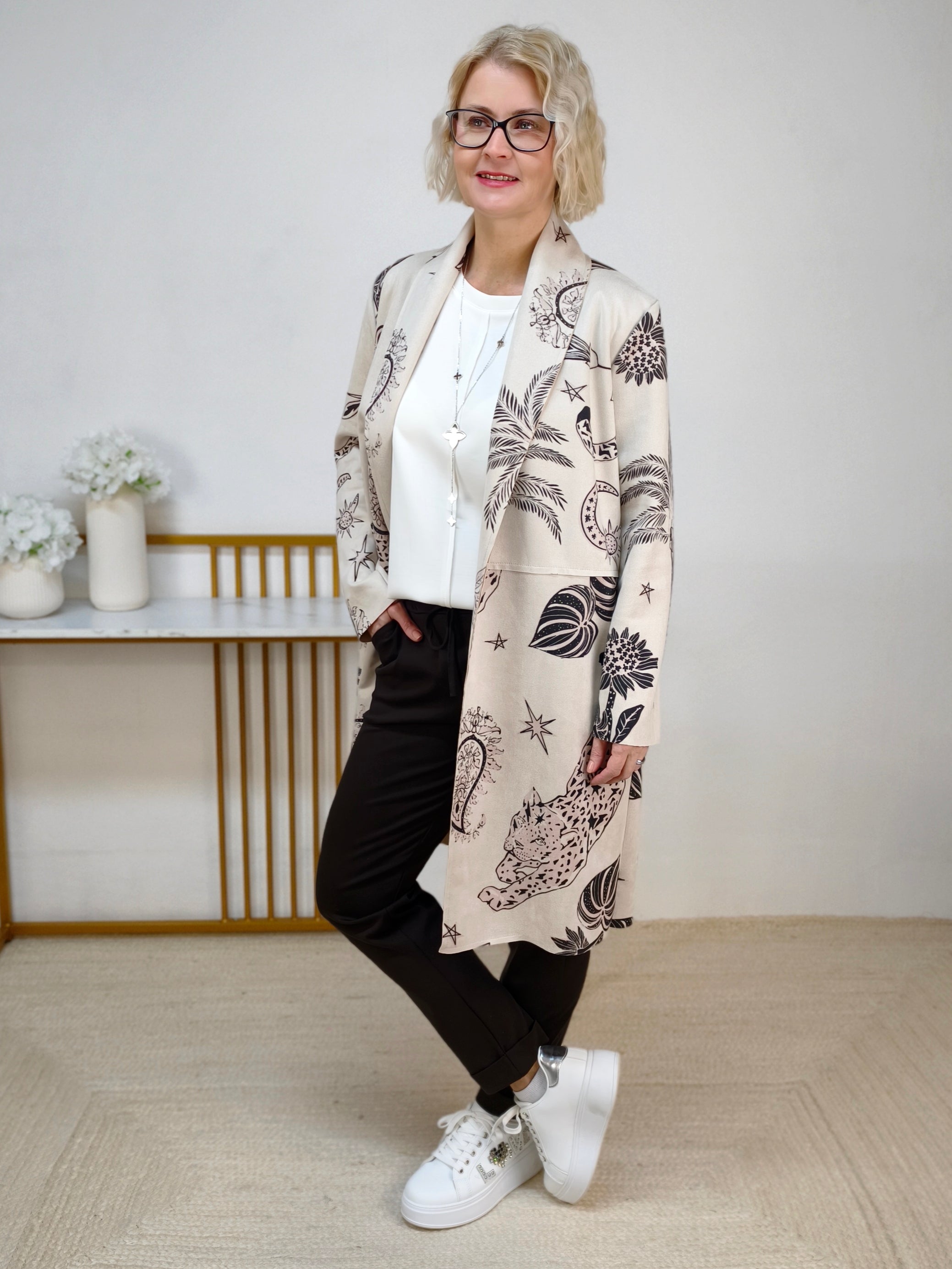 Leichter Mantel beige/gemustert (36-42)