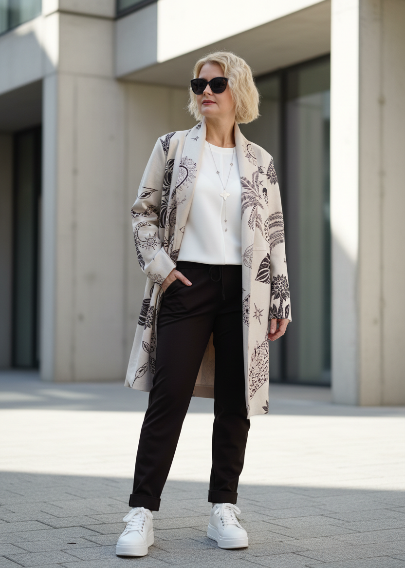 Leichter Mantel beige/gemustert (36-42)