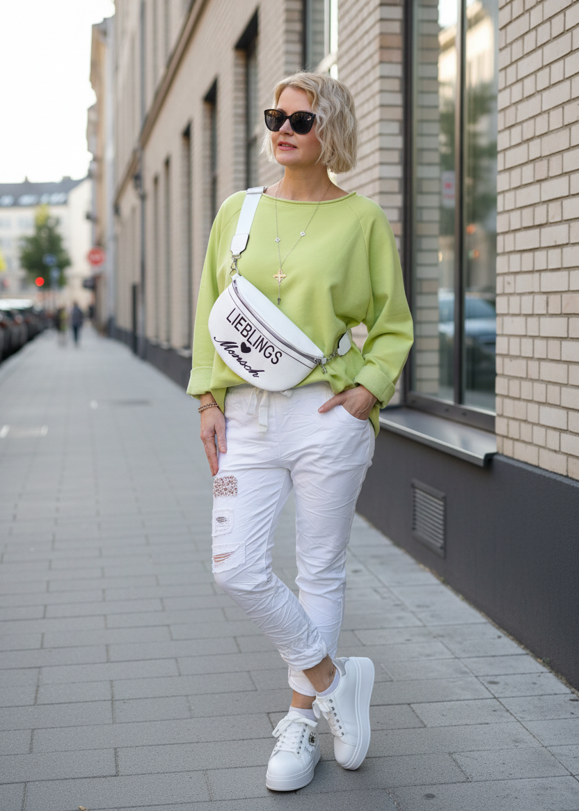 Einfarbiges Sweatshirt aus Baumwolle kiwi (40-44)